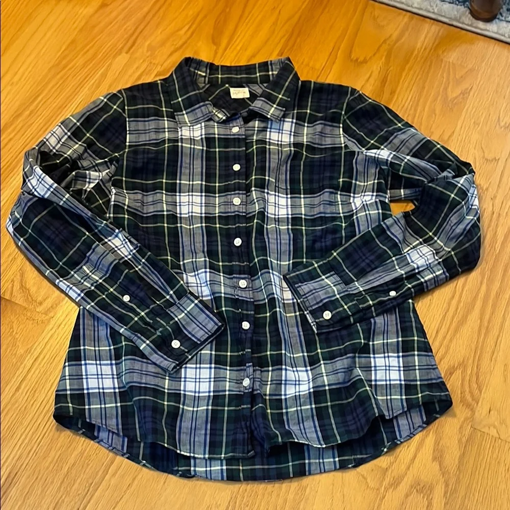 J. Crew perfect fit shirt size large dress Gordon plaid tartan style 03411